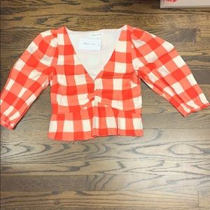 Lover and Friends red plaid 3/4 sleeve top